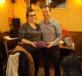 Club Chairman Michael Hardy presents Sinead Hardy with the runners up prize on behalf of 'Agatha Quiz Team'